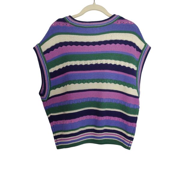 NWT Marine Layer Sz L Rory Crochet Knit Stripe Sleeveless Sweater Vest Purple - Picture 5 of 7